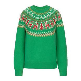 IAmMIX27秋冬圆领套头毛衫女宽松内搭英伦风圣诞提花针织衫女毛衣