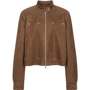 衣香丽影仿麂皮绒立领短外套女2026春装新款韩系高级感小个子上衣