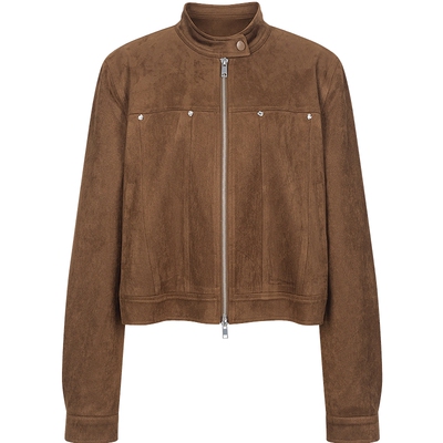 衣香丽影仿麂皮绒立领短外套女2026春装新款韩系高级感小个子上衣