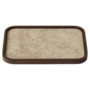 栗石侘寂风大理石托盘胡桃木置物盘新中式民宿茶室长方形干泡茶盘