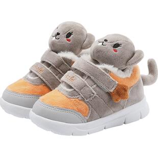 卡特兔童鞋男童冬季宝宝动物头短靴小童保暖女童防滑雪地靴学步鞋