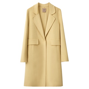 Amii双面呢外套女2025夏装新款西装领纯羊毛呢子大衣中长款毛呢