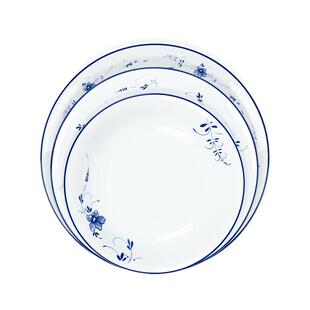 三环陶瓷釉中蓝花草高脚米饭碗盘碟勺子组合家用餐具微波炉适用