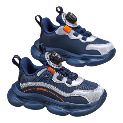 巴布豆男童运动鞋2025新款秋季薄款皮面防水中大童跑步鞋男孩鞋子