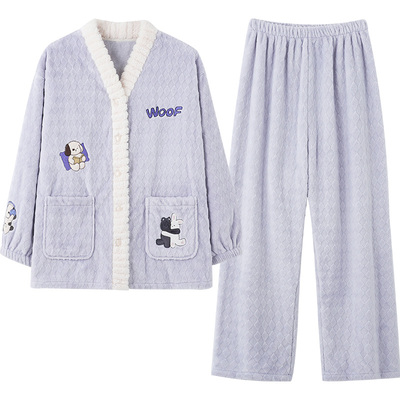 法兰绒睡衣情侣秋冬加厚可爱卡通
