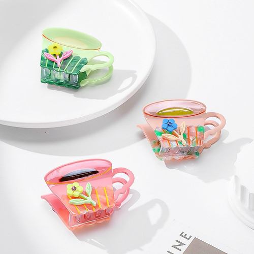 赞贝雅INS风原创成人醋酸抓水杯女设计夹外出高质感发夹鲨鱼拼接