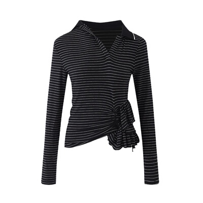 设计感天丝羊毛Polo领长袖T恤