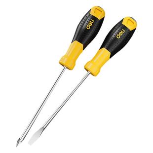 得力一字穿心螺丝刀敲击加粗镙丝刀平口改锥套装加长十字梅花起子