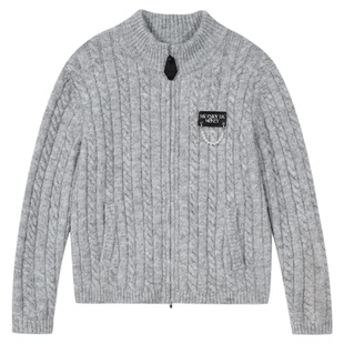 MEDM 美式简约纯色珍珠休闲开衫毛衣男女秋冬宽松情侣拉链针织衫