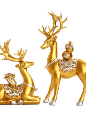 中式百财福鹿招财摆件乔迁送人