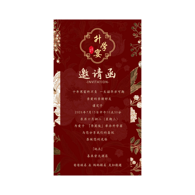 高考升学宴电子请柬 金榜题名电样图/效果图销售