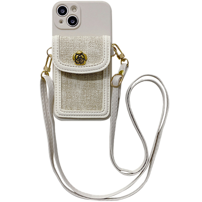 轻奢山茶花卡包挂绳防摔手机壳