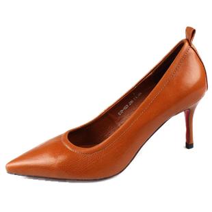 新款细跟工作通勤浅口鞋软皮舒适防掉脚尖头真皮羊皮高跟鞋单鞋女