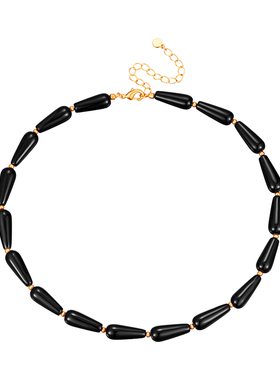 欧美黑色玛瑙串珠项链女