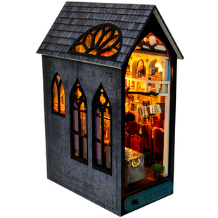 diy小屋书立微缩场景手工立体拼装房子模型拼图积木玩具礼物女生