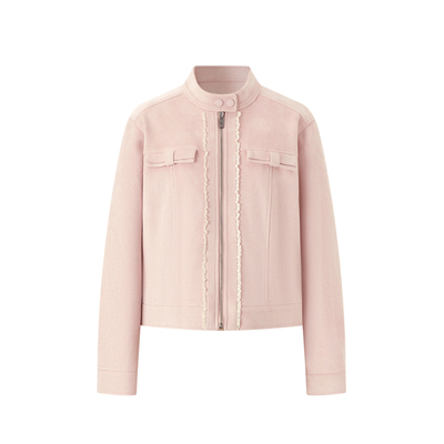 Acaine短款长袖粉色廓形麂皮外套女秋季美式棒球服夹克显白上衣