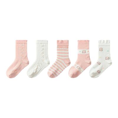 【balaOne】巴拉巴拉儿童袜子春秋女童棉袜中筒袜亲肤提花五双装