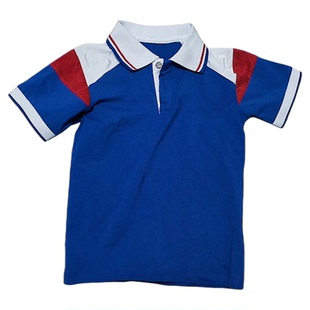 曾都区南郊小学学生校服宝蓝短袖上衣拼白色红色运动休闲风pole衫