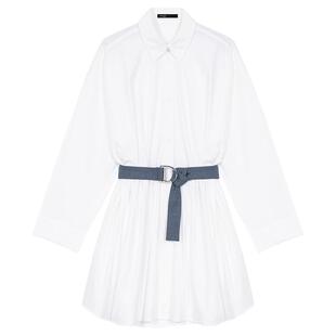 Maje博主同款2026夏季新款女装法式长袖短款衬衫式翻领棉质连衣裙