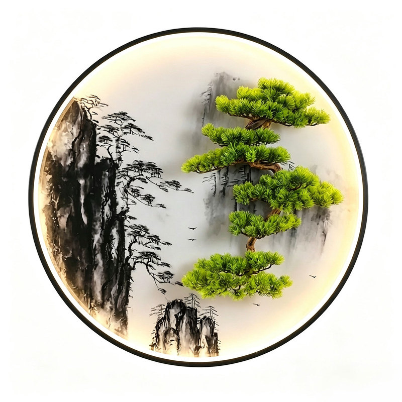 黄山迎客松禅意招财立体LED灯画