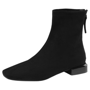 达芙妮弹力短靴子女靴2026新款加绒瘦瘦靴袜靴绒面冬季平底马丁靴