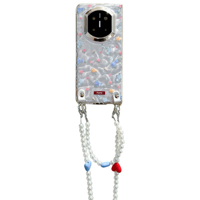 折叠屏水波纹小花朵斜挎手提链壳