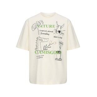 岚室（Clamisgold）美式植物系*花卉动物字母涂鸦五分袖T恤短袖男