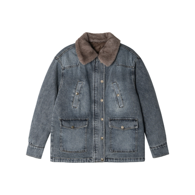 XUZI YU.小个子定制复古牛仔风翻领毛领冬羽绒外套女7730-W95196