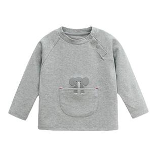 whitewheat儿童26春秋装新款长袖男孩纯棉口袋t恤女宝宝打底上衣