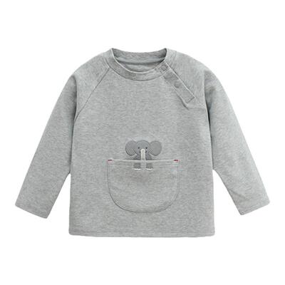 whitewheat圆领口袋卡通长袖T恤