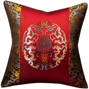 中式红木沙发抱枕靠垫中国风喜庆绸缎扶手枕客厅腰枕含芯靠背垫套