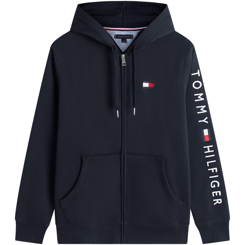 Tommy男装刺绣抓绒连帽开衫卫衣