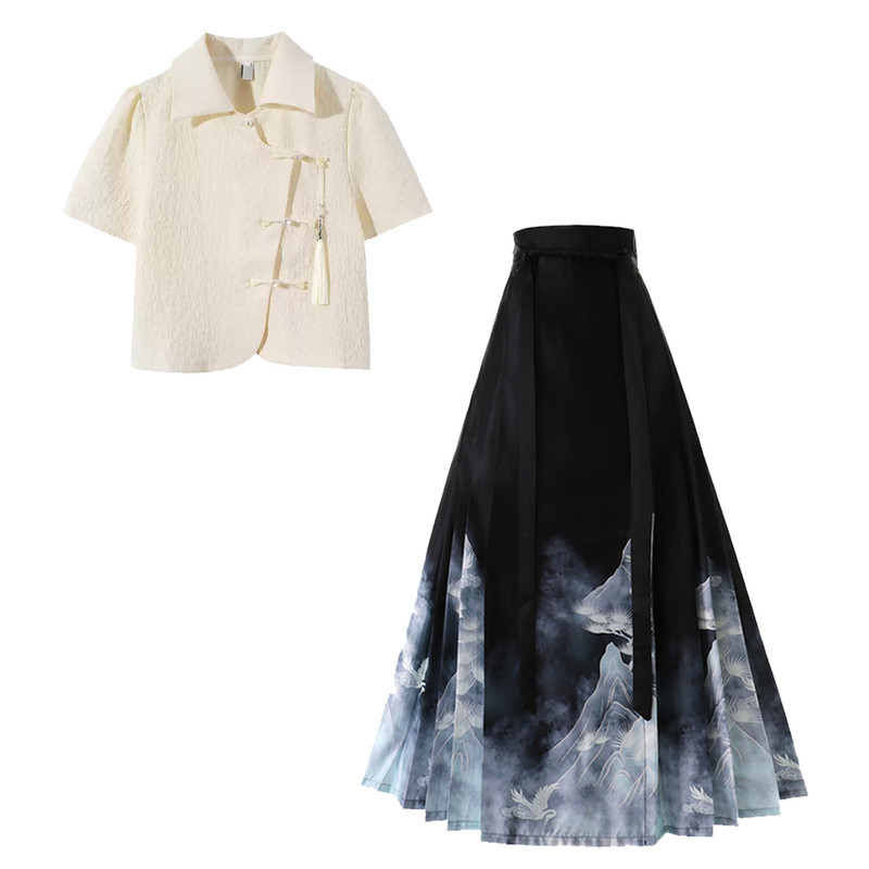 夏季汉服新中式盘扣马面裙套装女