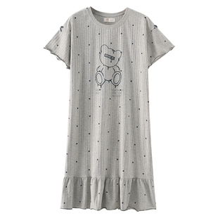 家乐芬睡裙女士睡衣夏季夏天夏款纯棉短袖长款连衣裙子可爱加大码