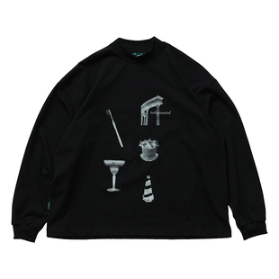 todaynowind 宽松半高领秋冬长袖T恤 丝网印花日系男女今日无风