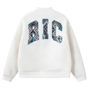 RIC民族风棒球服外套男秋季新款 潮牌宽松情侣黑色美式棒球夹克女