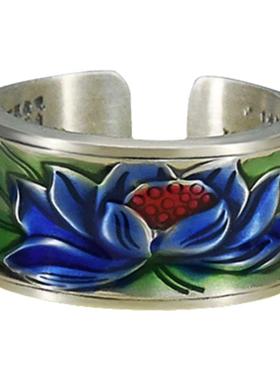 老江湖男女款纯银珐琅戒指