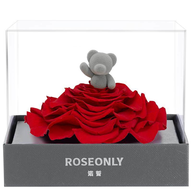 ROSEONLY诺誓心动花盒永生玫瑰花兔熊送女友生日情人节礼物摆件