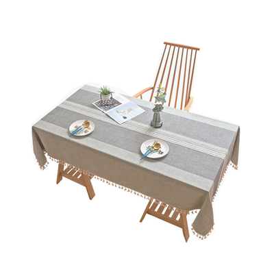 日式条纹棉麻桌布条纹圆桌台布