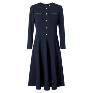 SaugafSaug歌家音2025冬新款中歌儿气质法式圆领修身中长连衣裙子