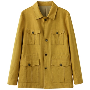 【亚麻猎装】柏品四口袋夹克男士商务休闲复古高级感姜黄色外套