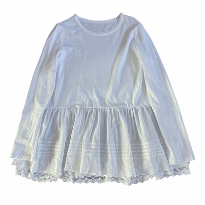 纯棉宽松显瘦蕾丝拼接长袖T恤