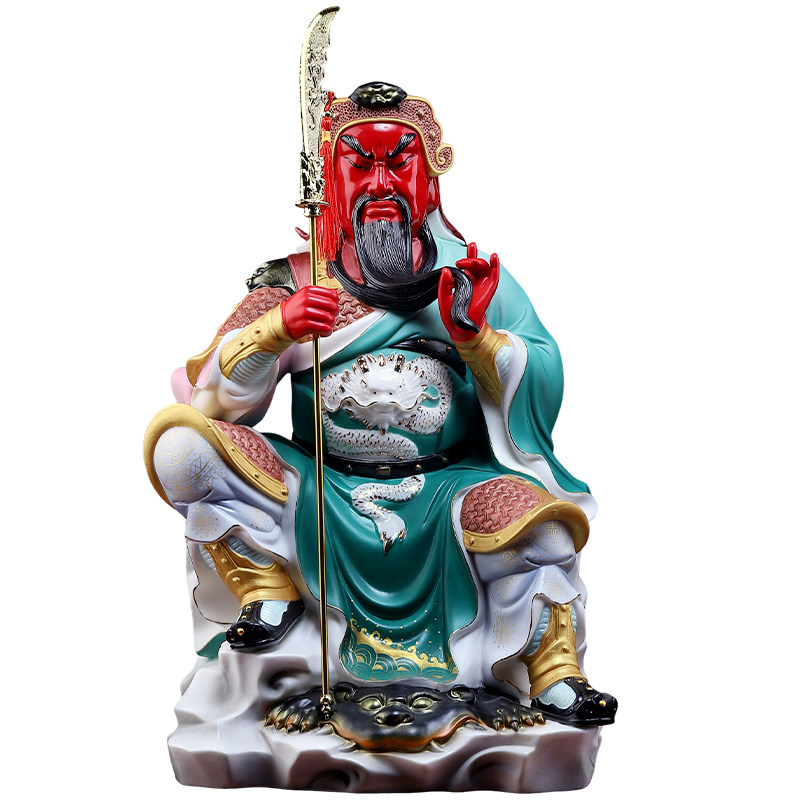 陶瓷坐岩关公关二爷神像家用供奉