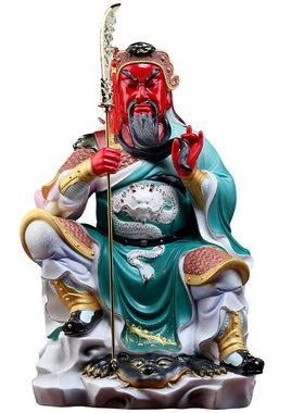 陶瓷坐岩关公关二爷神像家用供奉