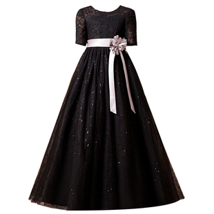 女童黑色礼服中大童高档钢琴演出服儿童小提琴演奏乐团指挥公主裙