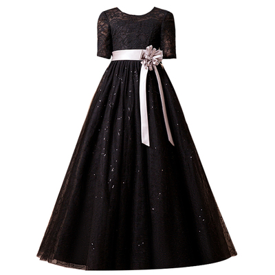 女童黑色超仙蓬蓬纱钢琴演出礼服