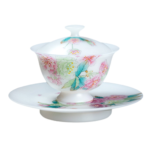 妙莲天香非遗传承人庄晓明《樱雪飘香》三才盖碗陶瓷茶具茶碗单个