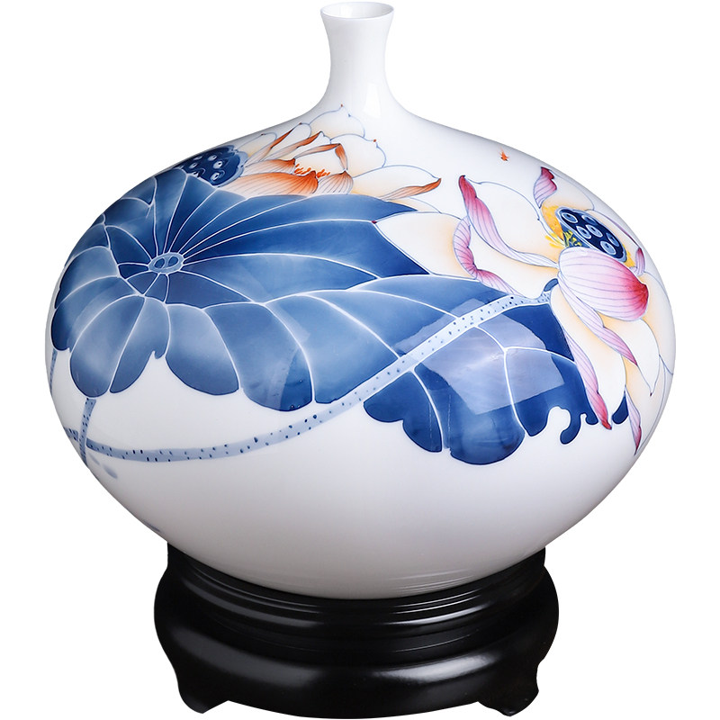 东方泥土手绘荷花陶瓷花瓶礼品
