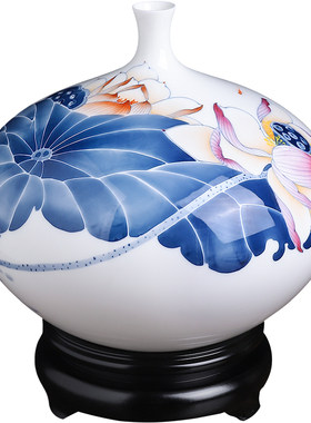 东方泥土手绘荷花陶瓷花瓶礼品