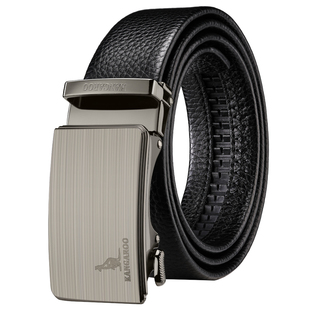 袋鼠皮带男士2025新款男款真皮爸爸腰带自动扣牛皮纯商务裤带正品